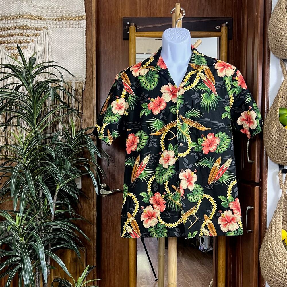 RJC Aloha Camp Collar Shirt M | Made in Hawaii USA Floral Cotton Resort Hawaiian